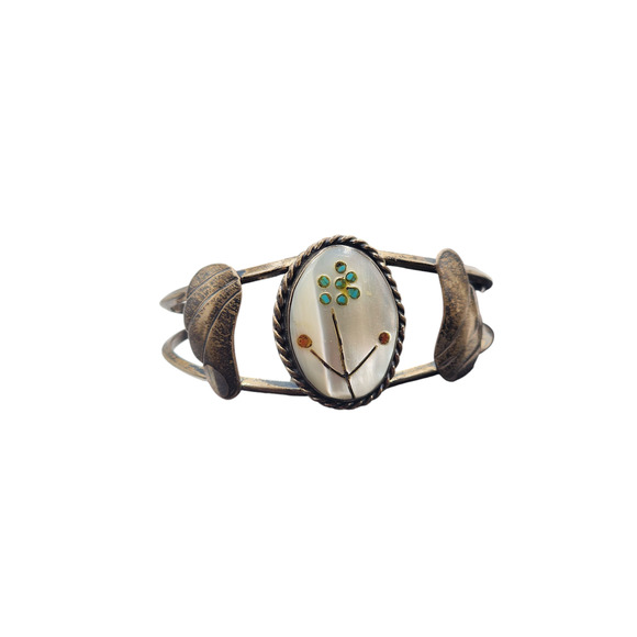 Zuni Jewelry Sterling Cuff Bracelet Coral Turquoise MOP 17g Native American 6" - Picture 10 of 16